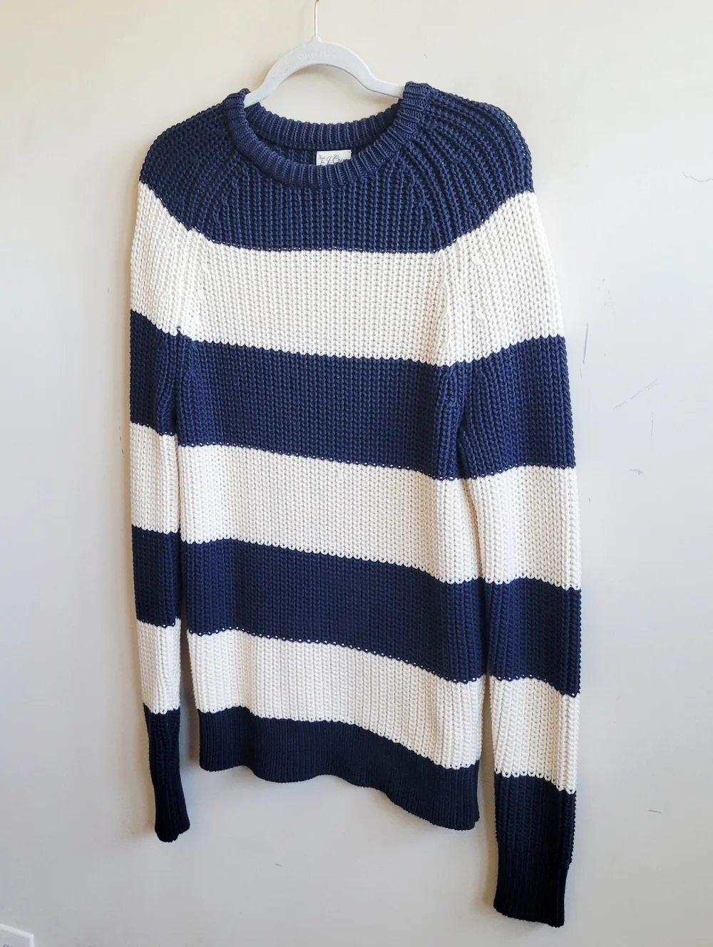 J. Crew Slim Fit Striped Cotton‎ Sweater Navy White